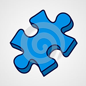 Cartoon puzzle piece icon. Blue variant.