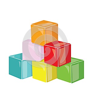 Cartoon pyramid of colored cubes. Toy cubes for children. Colorful vector illustration for kids. photo