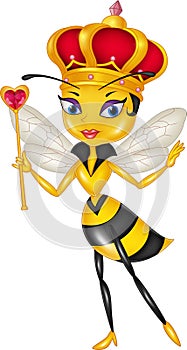 Cartoon queen bee isolated on white background