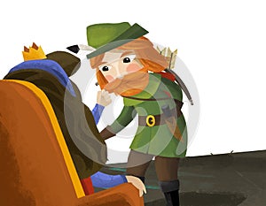 Cartoon queen and knight hunter illustration