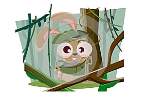 cartoon rabbit as an explorer in the jungle