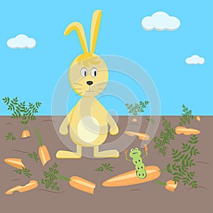Cartoon rabbit with a carrot. Vector illustration.