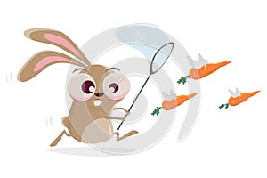 cartoon rabbit catching carrots