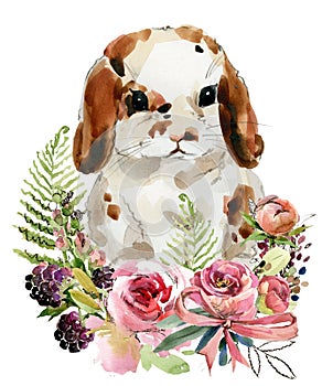 Cartoon rabbit collection. forest animal illustration. cute watercolor hare