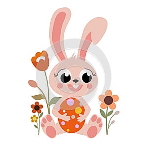 Cartoon rabbit with easter egg. Funny vector illustration.