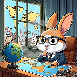 Cartoon Rabbit Geographer