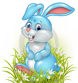 Cartoon rabbit on grass background