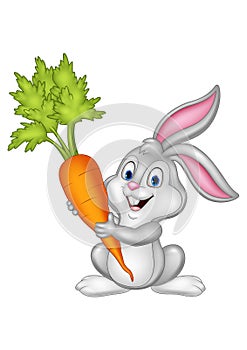 Cartoon rabbit holding carrot on white background