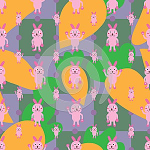 Cartoon rabbit symmetry carrot seamless pattern