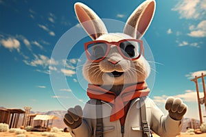 Cartoon rabbits coolness shines as it wears sunglasses amidst desert