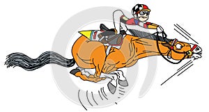 Cartoon race horse with jockey