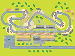 Cartoon Race Track with Cars Top View. Vector