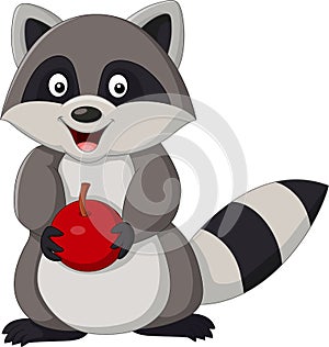 Cartoon racoon holding apple