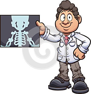 Cartoon radiologist doctor holding an x-ray