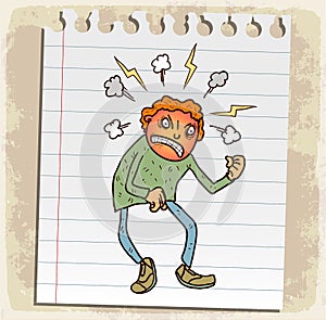 Cartoon rage on paper note, vector illustration