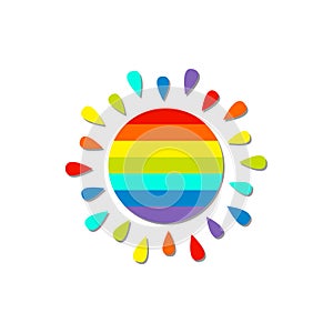 Cartoon rainbow color sun. Isolated White background