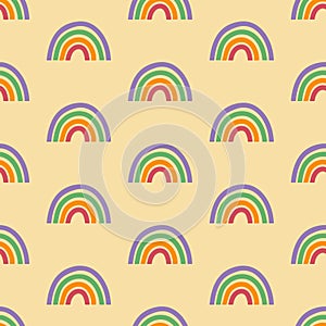 Cartoon rainbow. Colourful rainbows,  rainbow colors tail. Hand drawn color arc vector illustration set