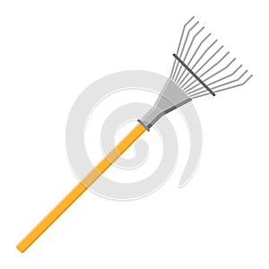 Cartoon rake icon isolated on white background. Gardening tool. Vector illustration in cartoon style for your design photo