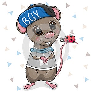 Cartoon Rat in cap on a white background