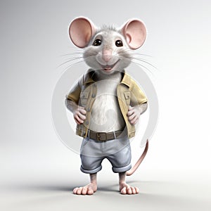 Charming And Playful Mouse In White Jacket And Shorts photo