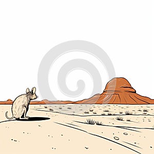 Cartoon Rat Gazing At Moon In Desert - Topographic Photography Style