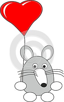 Cartoon rat (mouse) toy and red heart balloon