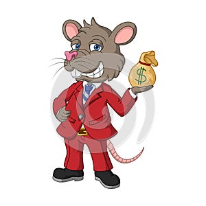 Cartoon rat rich holding a money