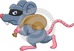 Cartoon rat Thief stealing on the bag and running