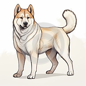 Cartoon Realism: Akita With Bobbed Tail And Distinct Markings