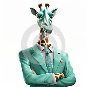 Cartoon Realism: Anthropomorphic Giraffe In A Stylish Suit photo