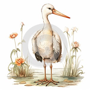 Cartoon Realism: Beautiful Stork Illustration In Beatrix Potter Style