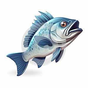Cartoon Realism Blue Fish Resource Icon For Casual Game