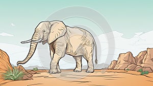 Cartoon Realism: Hyper-detailed Elephant Walking In Desert