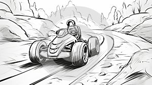 Cartoon Realism: Sketch Of A Go-kart On A Stone - Minimalistic Perspective