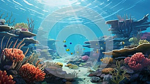 Cartoon Realism Underwater Seascape: Free Brushwork Decorative Paintings