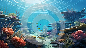 Cartoon Realism Underwater Seascape: Free Brushwork Decorative Paintings photo