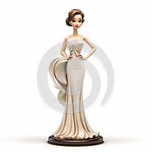 Cartoon Realism: White Statue In A Glamorous White Dress