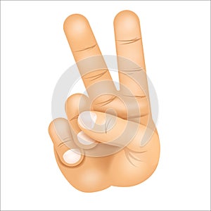 Cartoon realistic victory peace V sign hand gesture index middle fingers raised parted icon design vector illustration