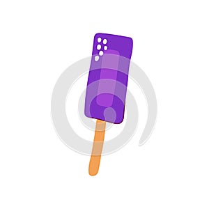 Cartoon rectangular candy on a stick. Lollipop image