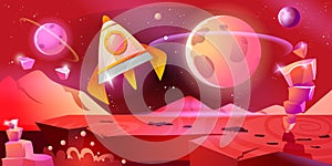 Cartoon red alien planet landscape for space game background