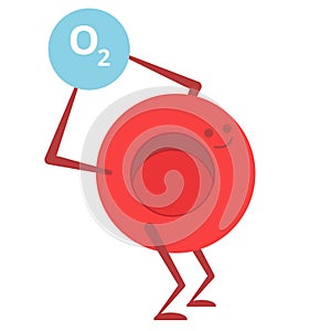 Cartoon red blood cell carrying oxygen.