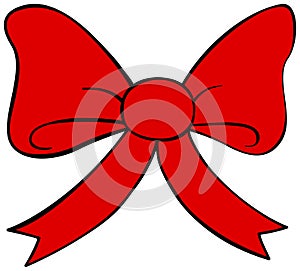 Cartoon red bow icon. Doodle style clipart. Hand drawn