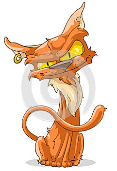 Cartoon red cat with piercing cat