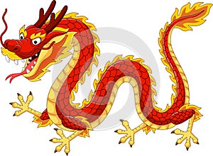 Cartoon red chinese dragon flying