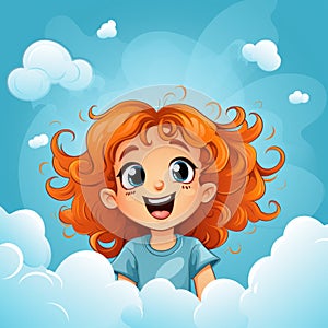 cartoon red haired girl in the clouds