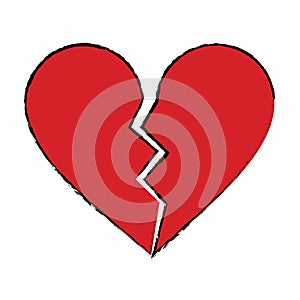 Cartoon red heart broken sad separation