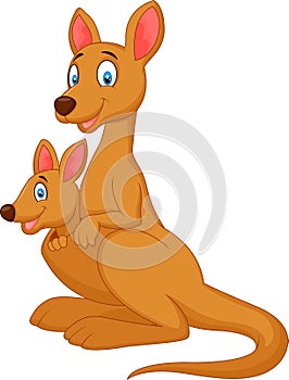 Cartoon red kangaroo carrying a cute Joey