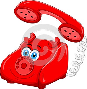 Cartoon Red Old Retro Rotary Telephone