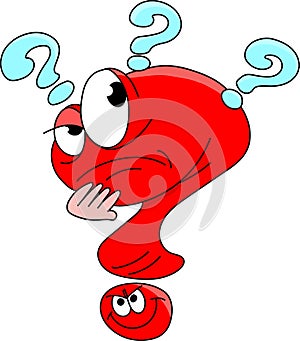 Cartoon red question mark thinking deeply vector illustration photo