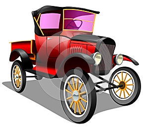 Cartoon red retro truck pickup car, on a white background. ESP Vector illustration.